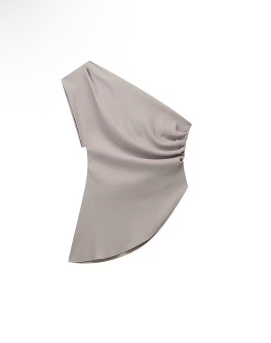 Structured One-Shoulder Ruched Crop Top