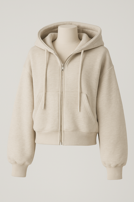 Light Grey Zip-Up Hoodie-Oversized