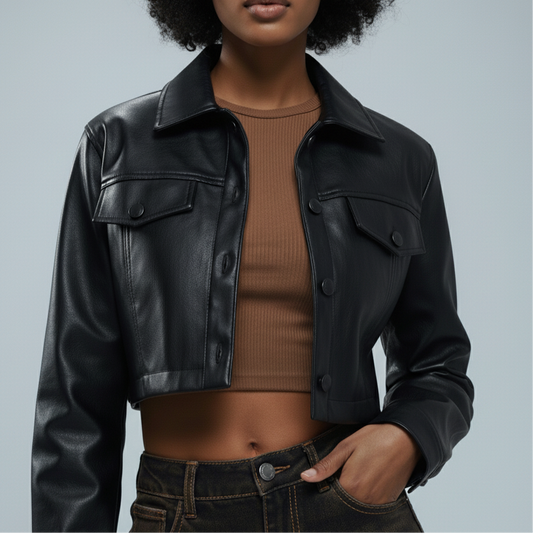 Cropped Black Faux Leather Jacket