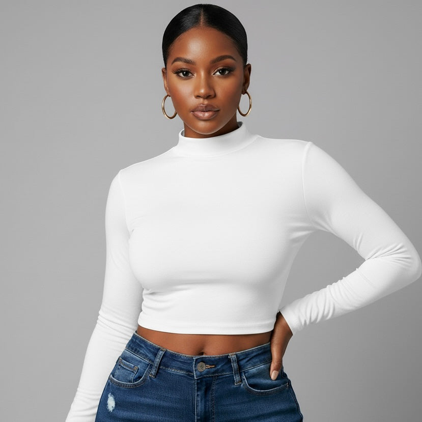 Turtle Neck Long-Sleeved Crop Top