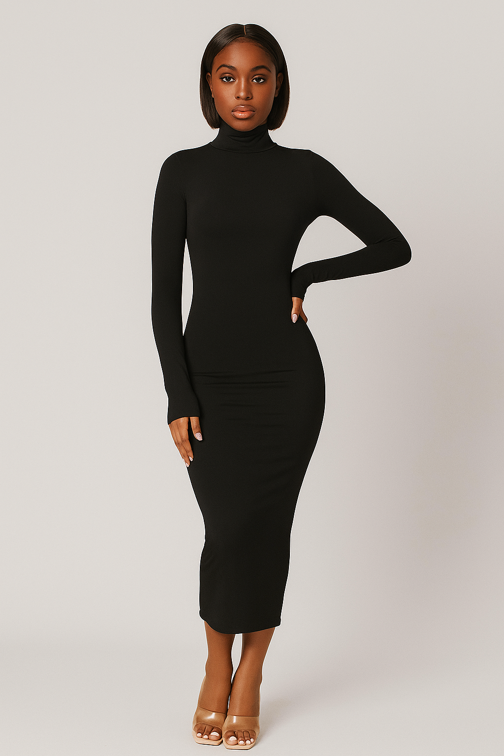 Sculpted Turtleneck Bodycon Midi Dress