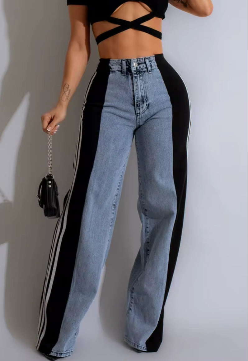 Wide-Leg Stripe Jeans