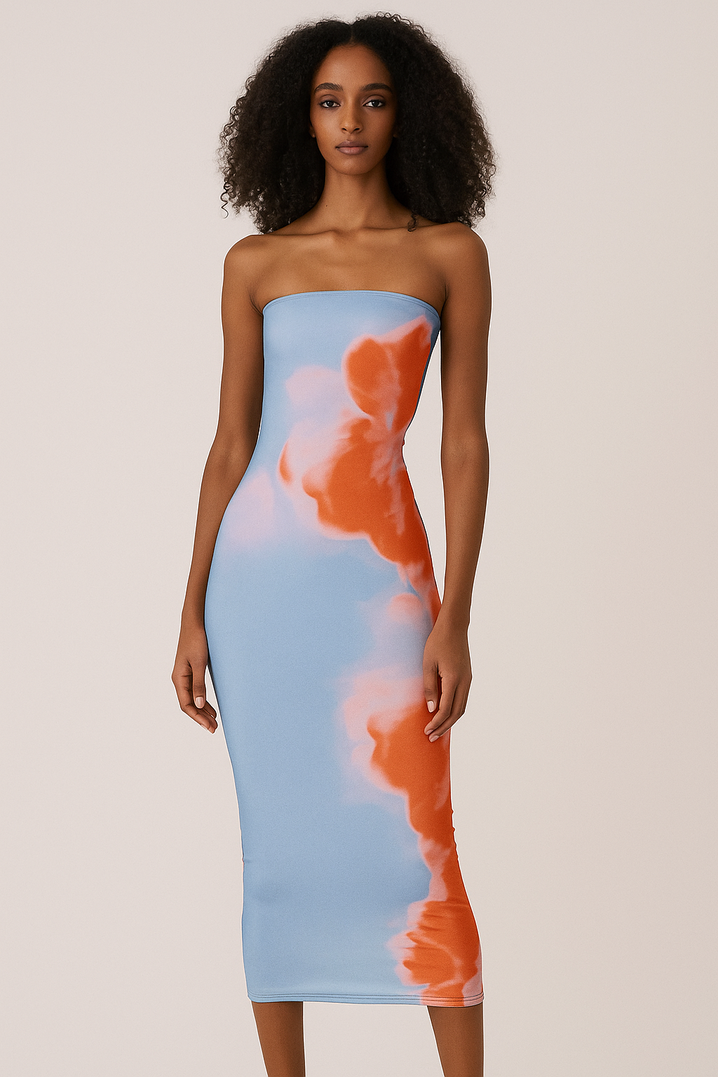 Water Bloom Strapless Midi Dress