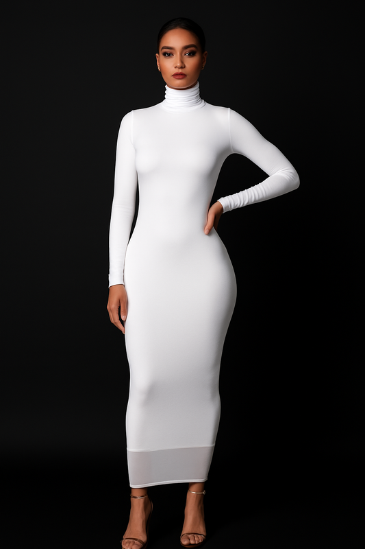 Sculpted Turtleneck Bodycon Midi Dress