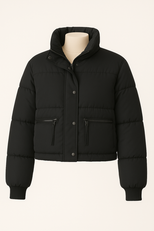 Zip-Up Puffer Jacket – Black