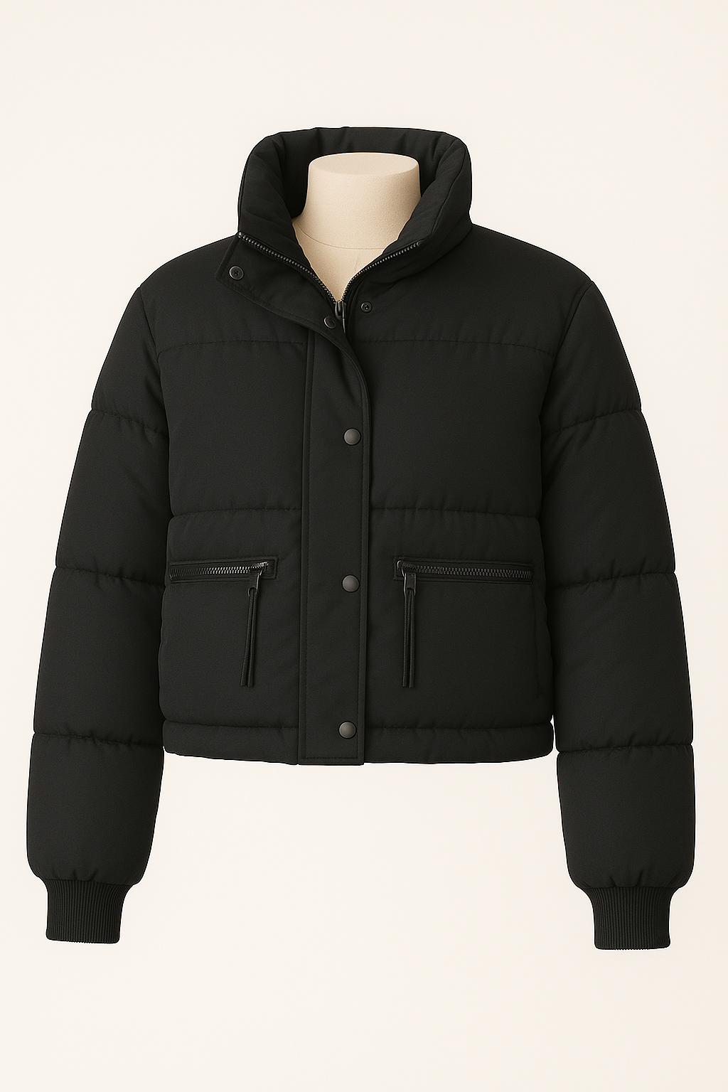 Zip-Up Puffer Jacket – Black