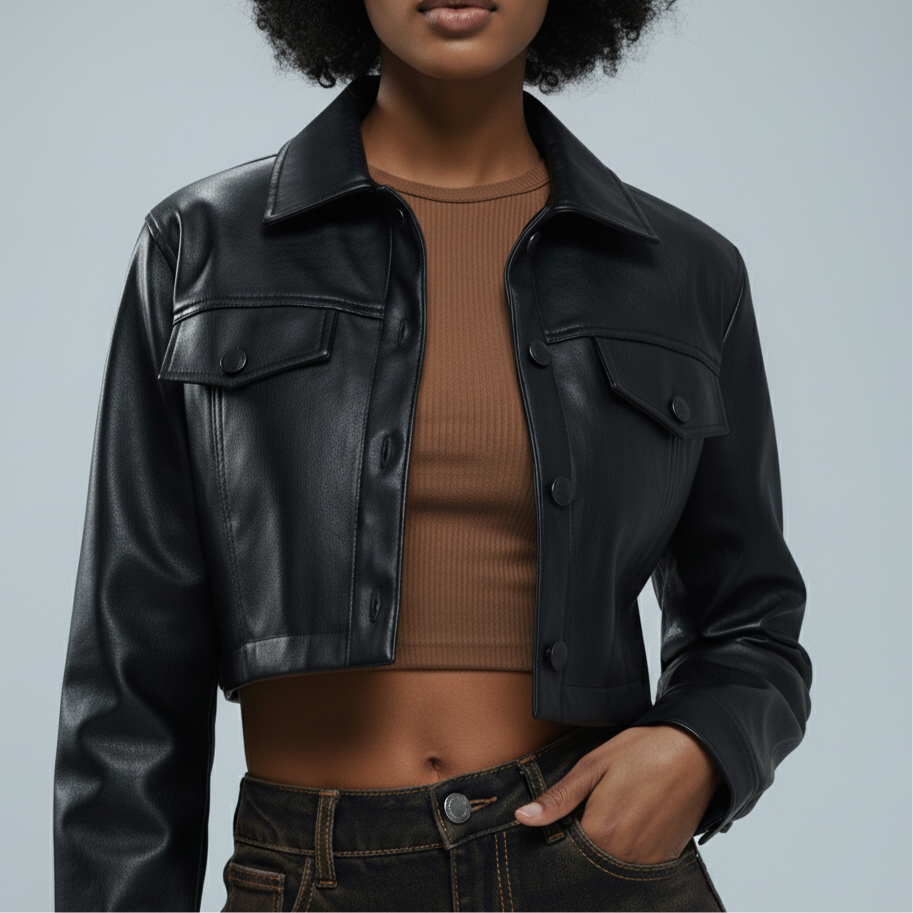 Cropped Black Faux Leather Jacket