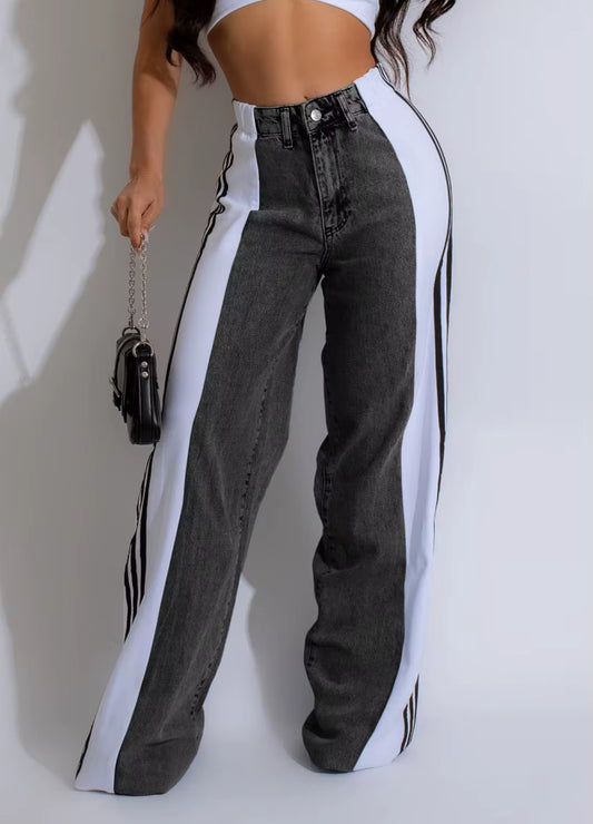 Wide-Leg Stripe Jeans