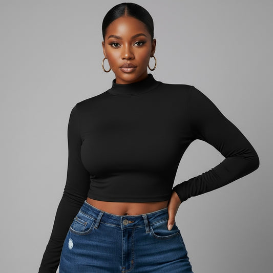 Turtle Neck Long-Sleeved Crop Top