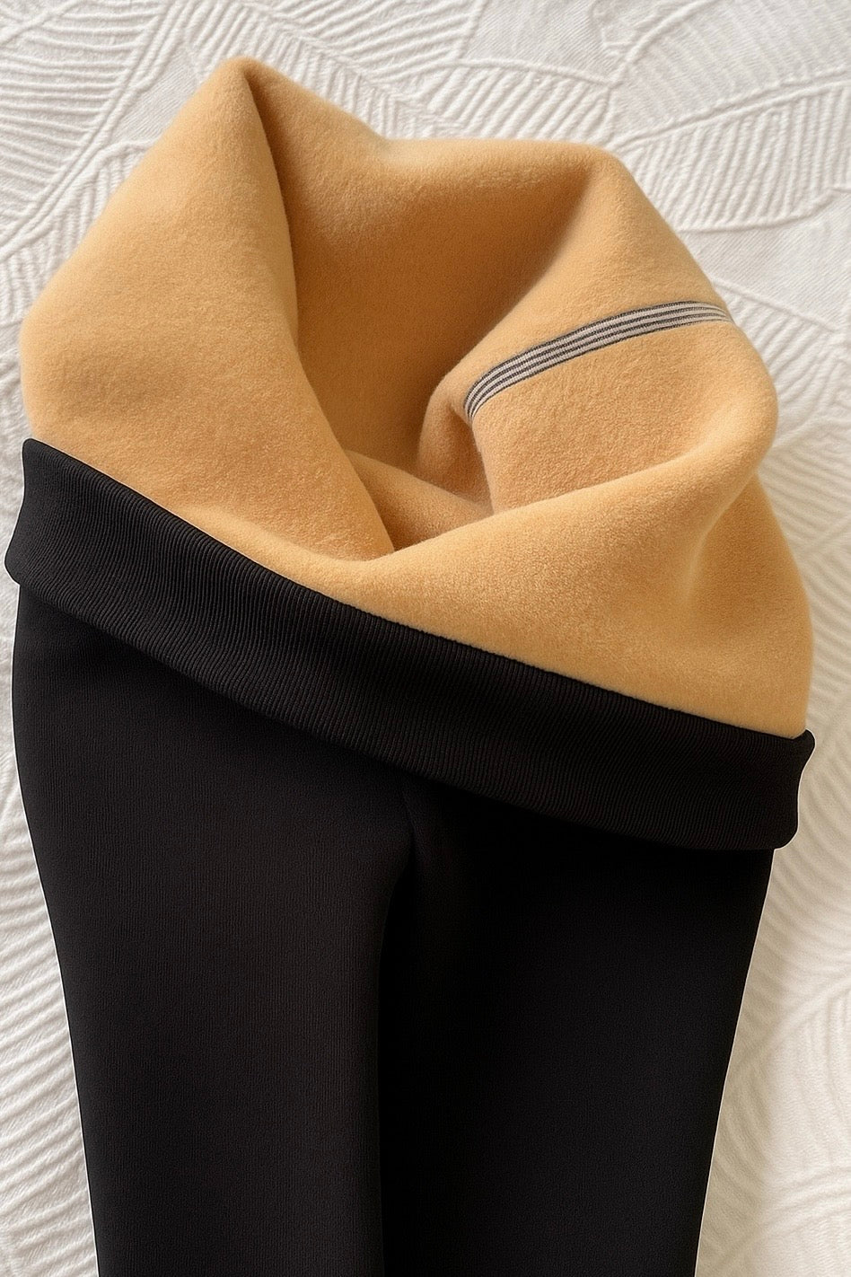 Thermal Fleece-Lined Black Tights (Skin-Tone Inner Layer)