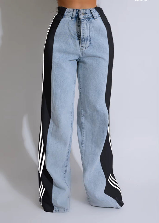 Wide-Leg Stripe Jeans
